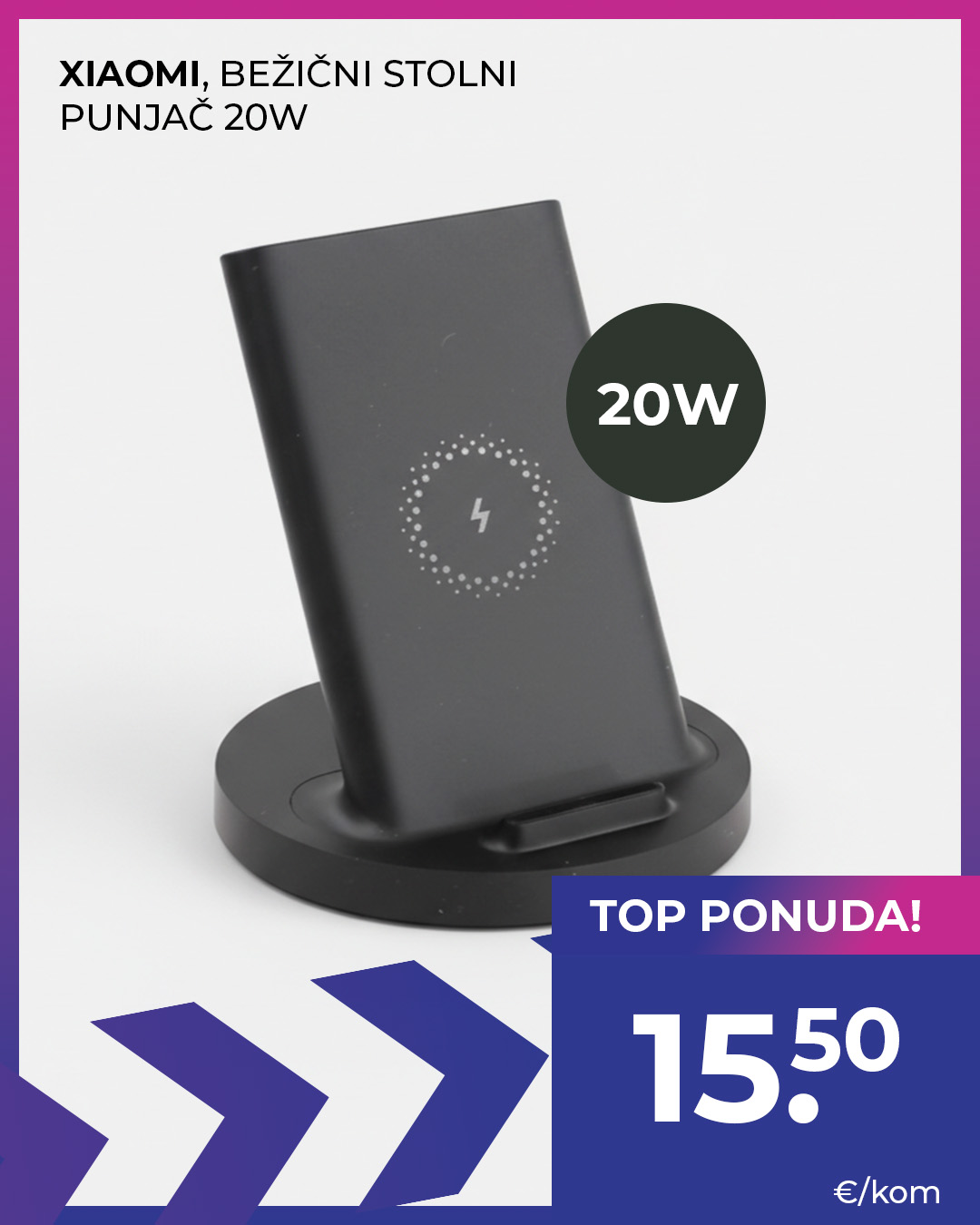 XIAOMI, BEŽIČNI STOLNI  PUNJAČ 20w